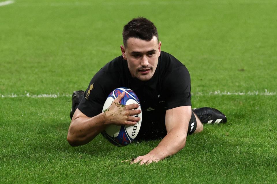 Jordan scored a hat-trick to move one away from the all-time Rugby World Cup try record (AFP via Getty Images)