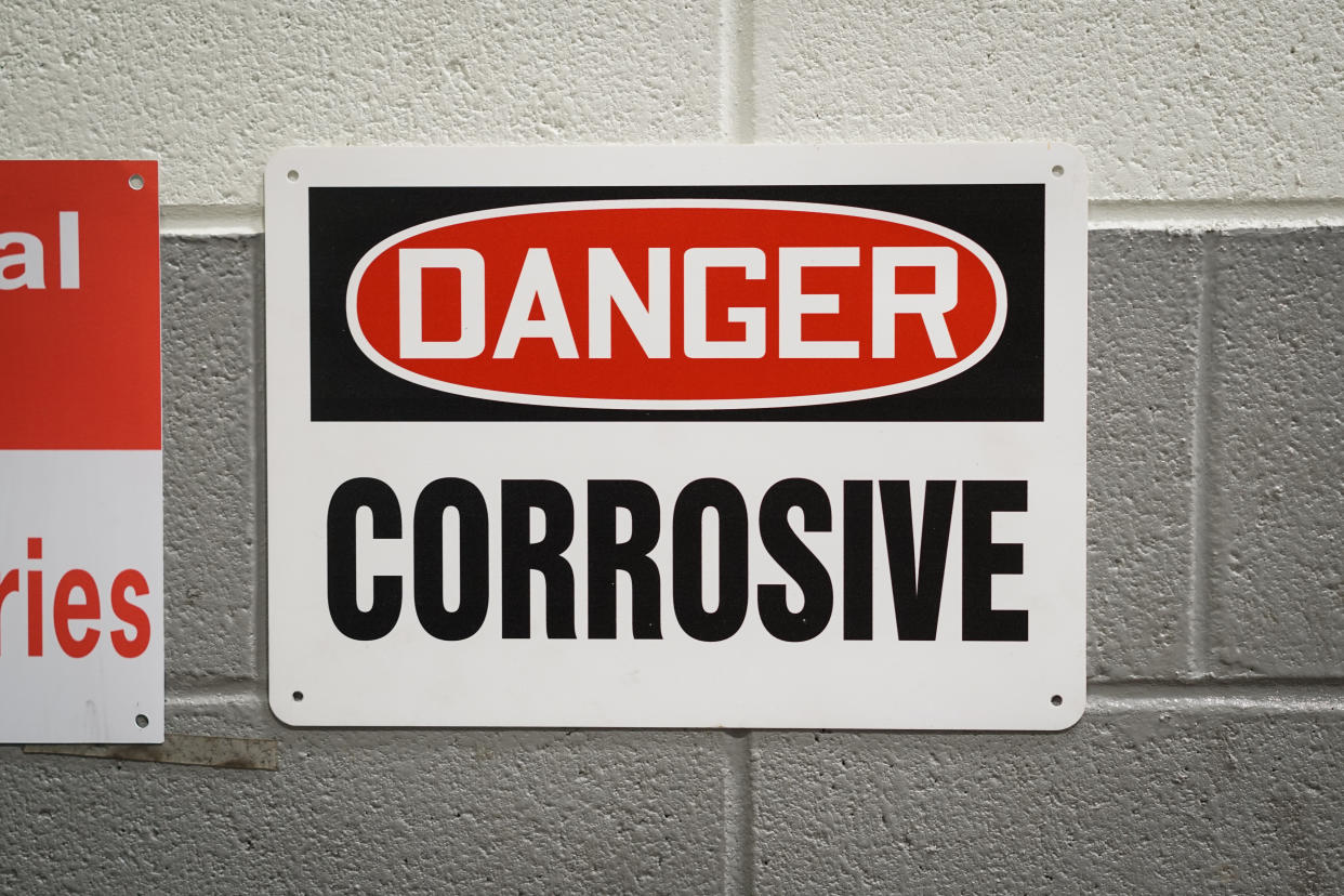 alkaline Literal use for industrial and safety or conceptual use for risk or toxic relationship