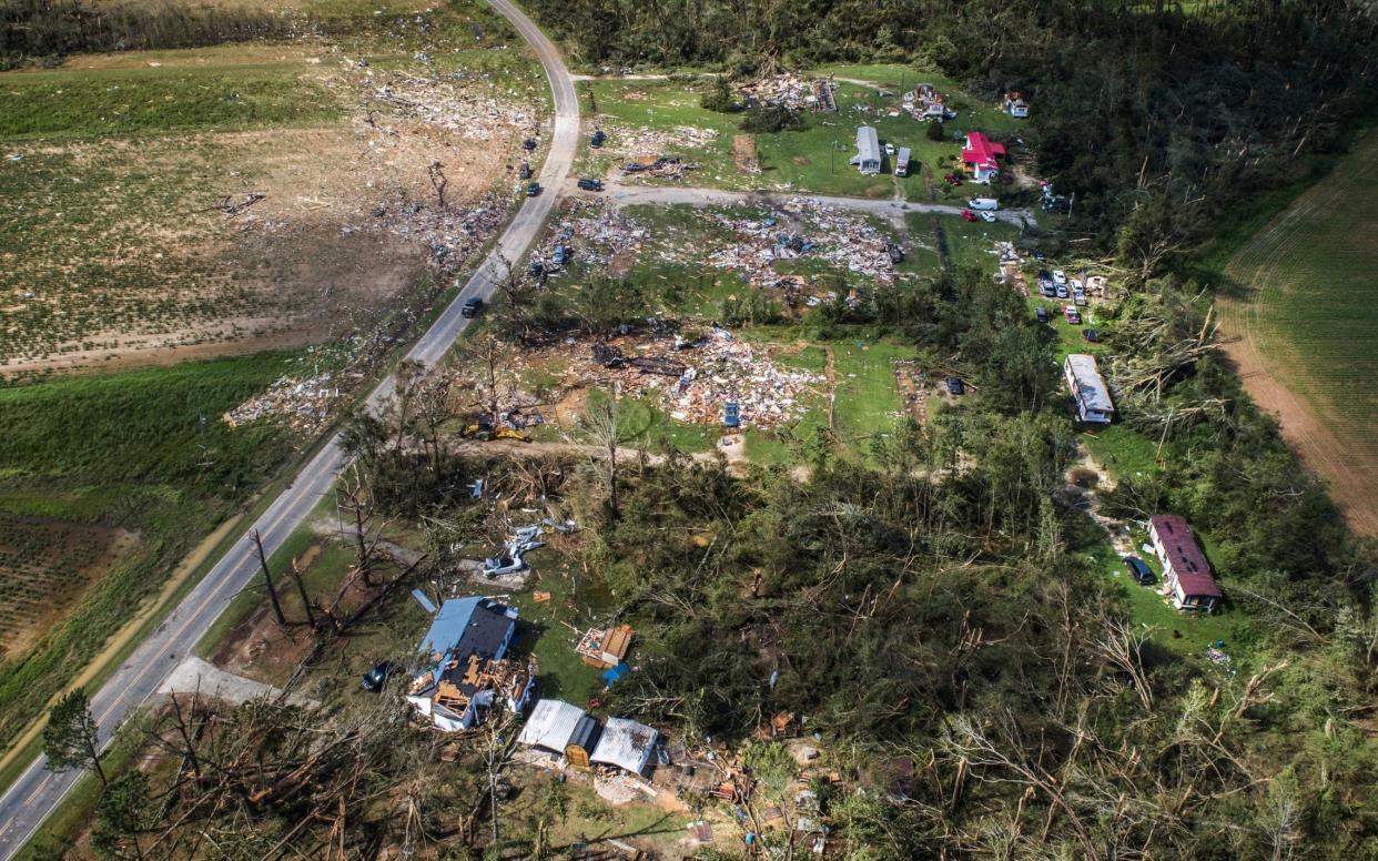 A view from a drone shows the destruction at a mobile home park near Windsor in North Carolina - Julia Wall/The News & Observer