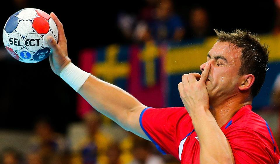 Serbia's Momir Ilic in action during the group handball match Serbia vs Denmark at the London 2012 Olympics Games, in London, Britain, 02 August 2012. EPA/SRDJAN SUKI