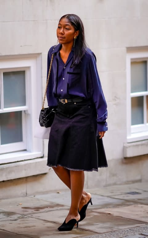 how to wear a denim skirt - Credit: Getty Images