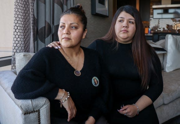 Gloria Guillen, mother of slain Spc. Vanessa Guillen, poses for a portrait with her oldest daughter Mayra Guillen.