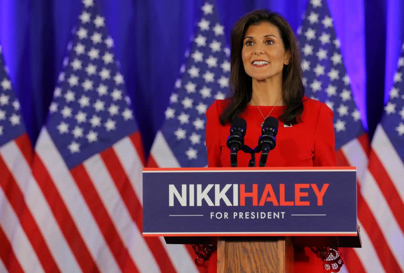FILE PHOTO: Republican presidential candidate Nikki Haley announces the suspension of her campaign, in Charleston