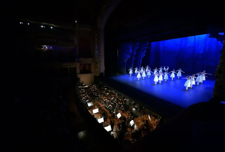 Ballet dancers perform on the opening night of a ballet production at the Municipal Theater in Rio de Janeiro, Brazil on June 23, 2018