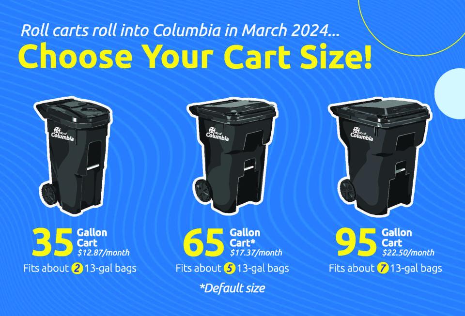 Columbia curbside trash pick-up customers previously received a postcard with information on how to select a roll cart for delivery in February.