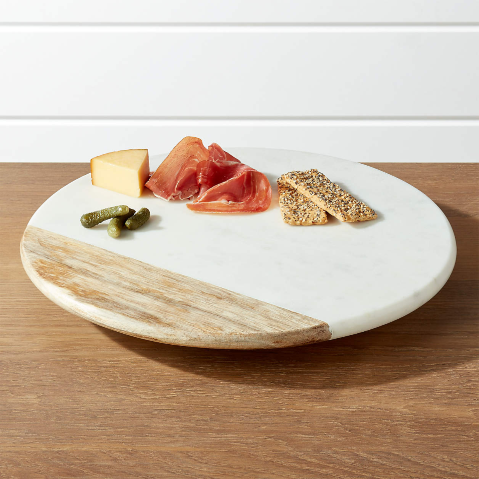 Crate & Barrel Marble and Wood Cheese Board