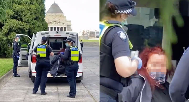 A woman has been arrested ahead of an anti-lockdown rally in Victoria. Source: Twitter/Paul Dowsley