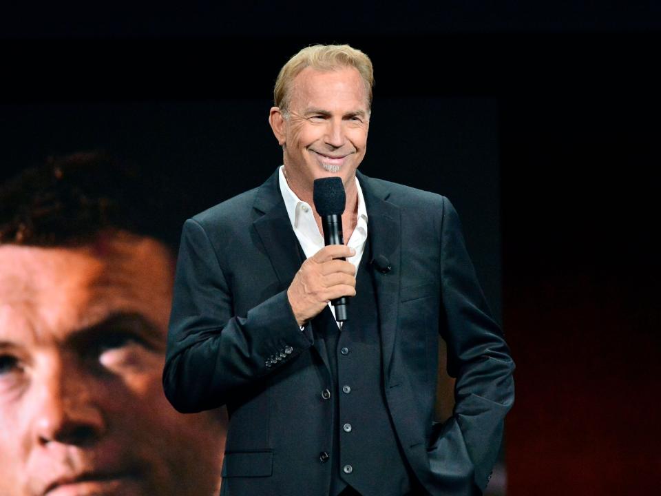 Kevin Costner speaks onstage during CinemaCon.