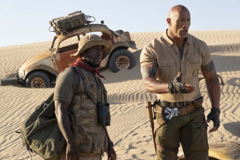 (L-R)- Dwayne Johnson and Kevin Hart star in "Jumanji: The Next Level." Credit: Frank Masi/Columbia Pictures