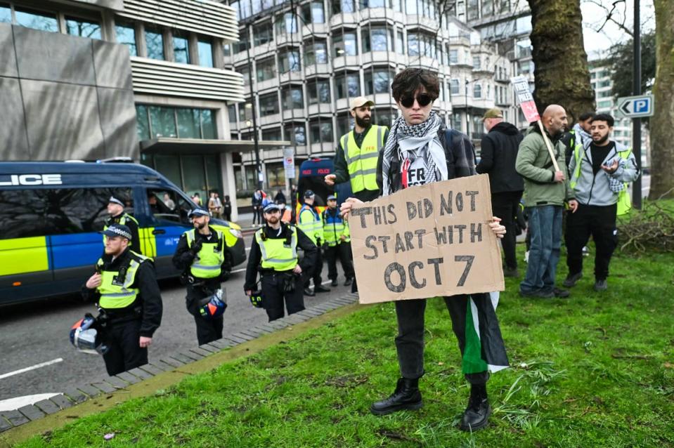 A pro-Palestine protester at Saturday’s march in central London (AFP/Getty)