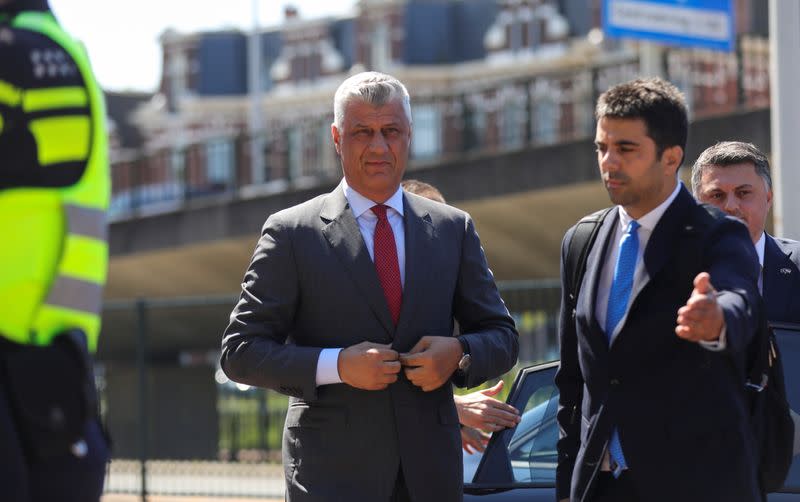 President Hashim Thaci arrives to be interviewed by war crimes prosecutors after being indicted by a special tribunal, in The Hague