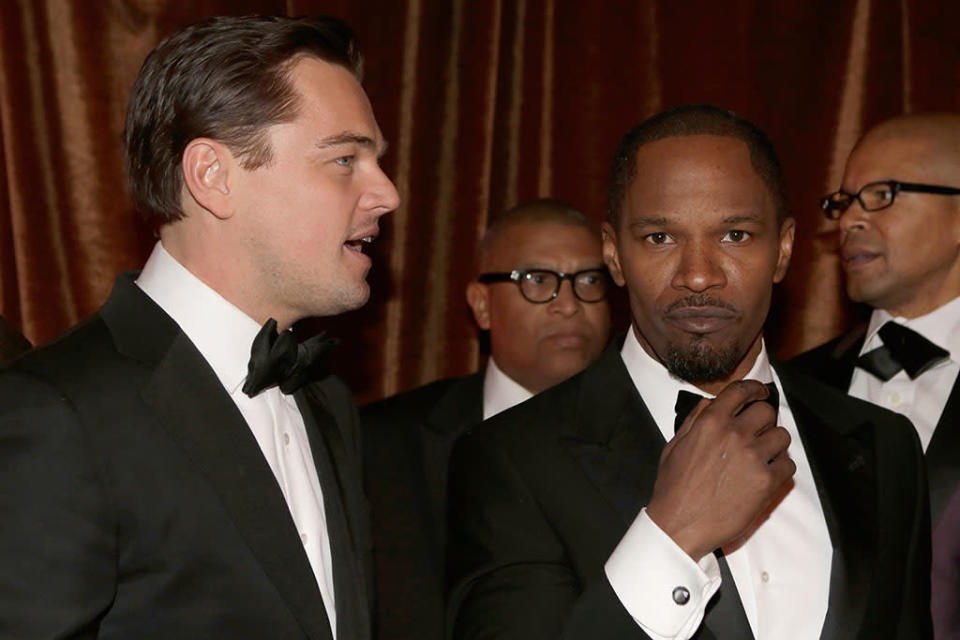 Leonardo DiCaprio and Jamie Foxx attend the The Weinstein Company's 2013 Golden Globe Awards after party presented by Chopard, HP, Laura Mercier, Lexus, Marie Claire, and Yucaipa Films held at The Old Trader Vic's at The Beverly Hilton Hotel on January 13, 2013 in Beverly Hills, California.