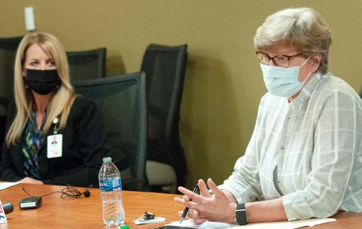 United Regional Health Care System president Phyllis Cowling, right, and vice president of organizational development, Kristi Faulkner, answered questions during a press conference this fall.