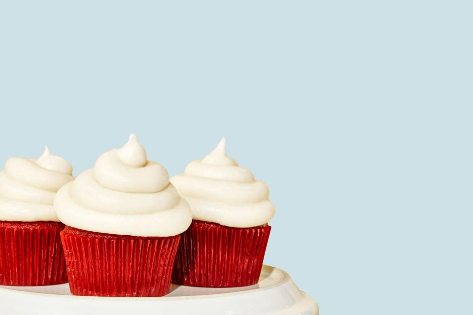 <p>The best part about Chef Millie Peartree's red velvet cupcakes? The fluffy cream cheese-mascarpone frosting.</p><p>Get the recipe from <a href="https://www.delish.com/cooking/recipe-ideas/recipes/a43392/red-velvet-cupcakes-recipe/" rel="nofollow noopener" target="_blank" data-ylk="slk:Delish;elm:context_link;itc:0;sec:content-canvas" class="link ">Delish</a>.</p>