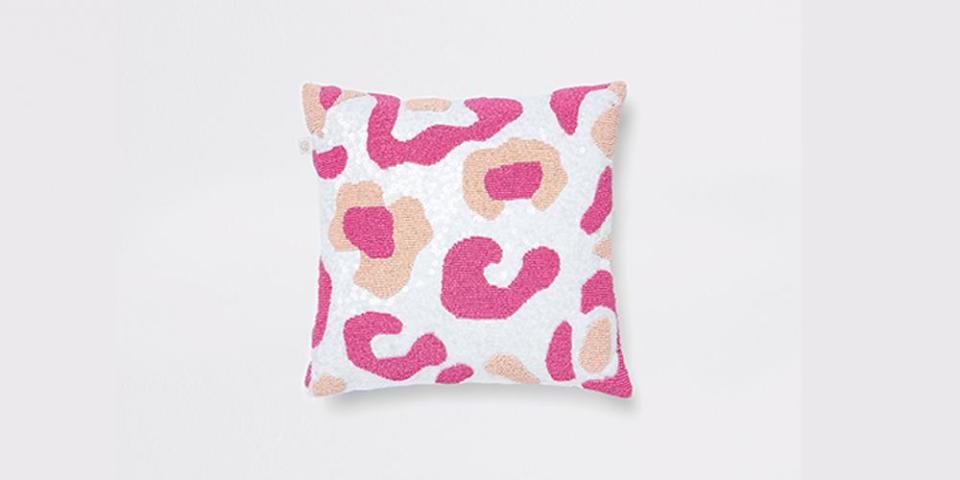 River Island homeware - Pink And White Beaded Leopard Cushion, £20.00