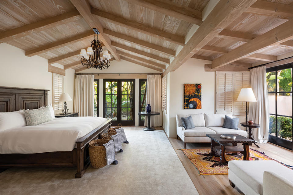 A bedroom inside the new Spa House residence at Rancho Valencia.