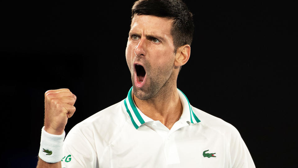 Novak Djokovic, pictured here during his semi-final clash with Aslan Karatsev at the Australian Open.