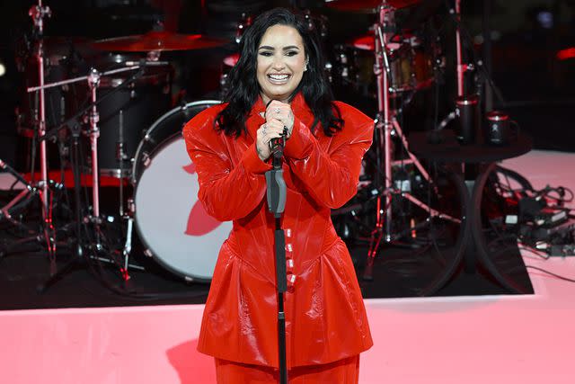 <p>Slaven Vlasic/Getty Images</p> Demi Lovato performs onstage during the American Heart Association's Red Dress Collection Concert in New York City on Jan. 31. 2024