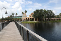 A general overall exterior view of the convention center at Disney's Coronado Springs Resort in Orlando, Florida.