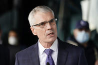 Metropolitan Transportation Authority Chief Safety Officer, Pat Warren, speaks during a news conference to announce MTA plans for the Covid testing of its workers Tuesday, Oct. 27, 2020, at the Grand Avenue Bus Depot in New York. (AP Photo/Frank Franklin II)