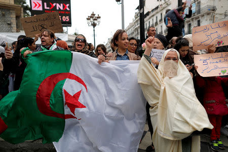 People protest against President Abdelaziz Bouteflika, in Algiers, Algeria March 8, 2019. REUTERS/Zohra Bensemra