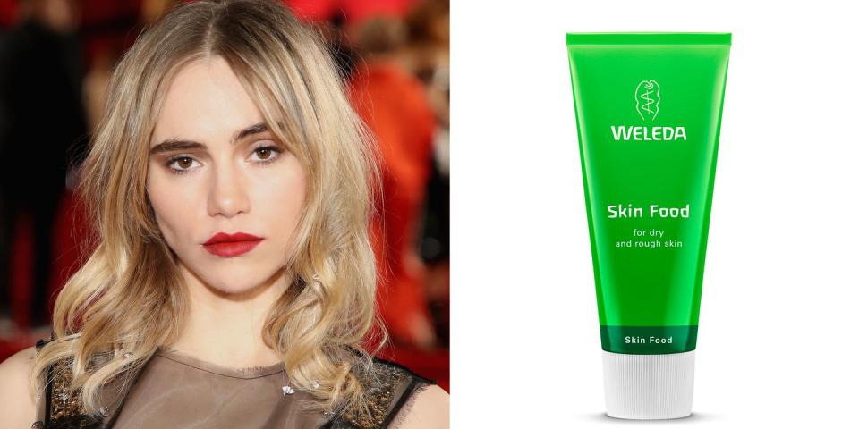 <p>"When I'm travelling, I use Weleda Skin Food and I also love putting on those hand mitts when you're on a plane – you go to sleep and just wake up feeling like a goddess with these soft hands. It's fantastic." Suki told <a href="http://www.harpersbazaar.com/uk/beauty/a43887/suki-waterhouse-beauty-make-up-tips/" rel="nofollow noopener" target="_blank" data-ylk="slk:Harper's Bazaar;elm:context_link;itc:0;sec:content-canvas" class="link ">Harper's Bazaar</a>.</p><p>"I really just love anything that has a really lovely smell to it, which the rose oil particularly does.”</p><p>We're sold. </p><p><em>Weleda Skin Food, £12.95</em></p><p><a class="link " href="https://www.lookfantastic.com/weleda-skin-food-75ml/10540680.html" rel="nofollow noopener" target="_blank" data-ylk="slk:buy now;elm:context_link;itc:0;sec:content-canvas">buy now</a><br></p>