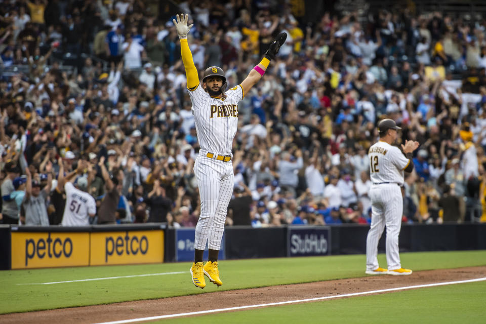 Fernando Tatis Jr.場上慶祝動作多元。（Photo by Matt Thomas/San Diego Padres/Getty Images）