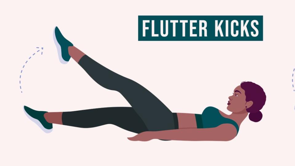 Vector woman doing flutter kicks with back raised and kicking legs