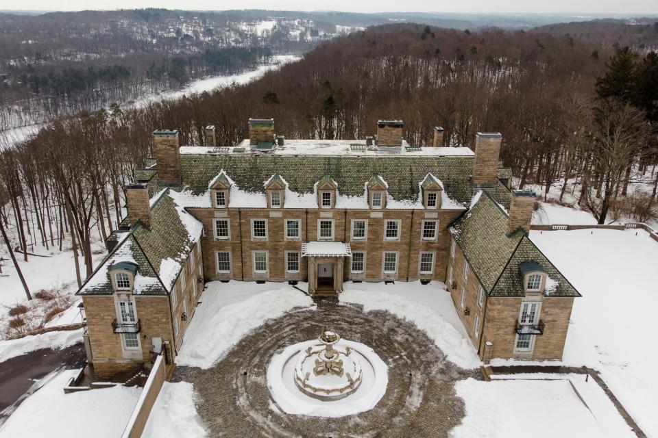 FILE - In this Tuesday, Feb. 23, 2021, file photo, Seven Springs, a property owned by former U.S. President Donald Trump is shown covered in snow in Mount Kisco, N.Y.