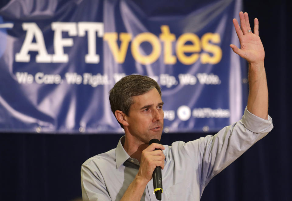 Democratic presidential candidate Beto O'Rourke speaks during an American Federation of Teachers town hall, Tuesday, June 25, 2019, in North Miami, Fla. (AP Photo/Lynne Sladky)