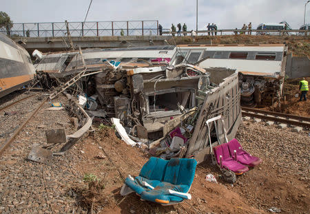 A view of a derailed train at Sidi Bouknadel near the Moroccan capital Rabat, Morocco, October 16, 2018. REUTERS/Youssef Boudlal