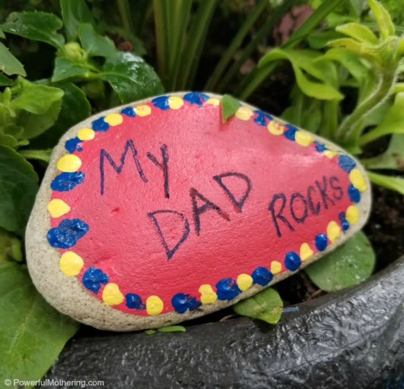 <p>Powerful Mothering</p><p>This preschool craft will make all the other dads at the office jealous. Get step-by-step instructions for how to make <a href="https://www.powerfulmothering.com/fathers-day-preschool-craft/" rel="nofollow noopener" target="_blank" data-ylk="slk:Powerful Mothering;elm:context_link;itc:0;sec:content-canvas" class="link ">Powerful Mothering</a>’s rock paperweight DIY here.</p>