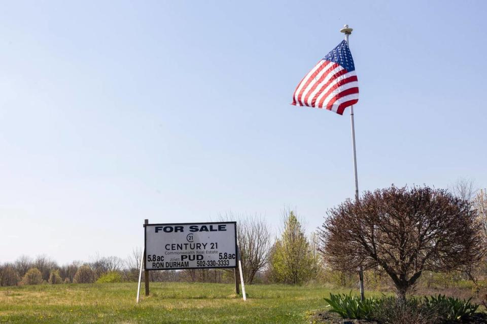 The land that used to be Duckers lake golf course in Frankfort, Kentucky, Friday, March 29, 2024. The land was bought by Franklin County in 2022 for $850,000. Now the county may sell it to developers for as much as $1.3 million.