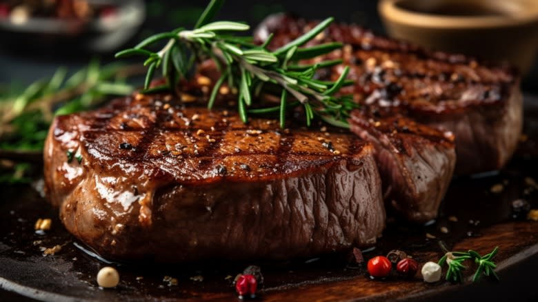 A juicy steak with rosemary