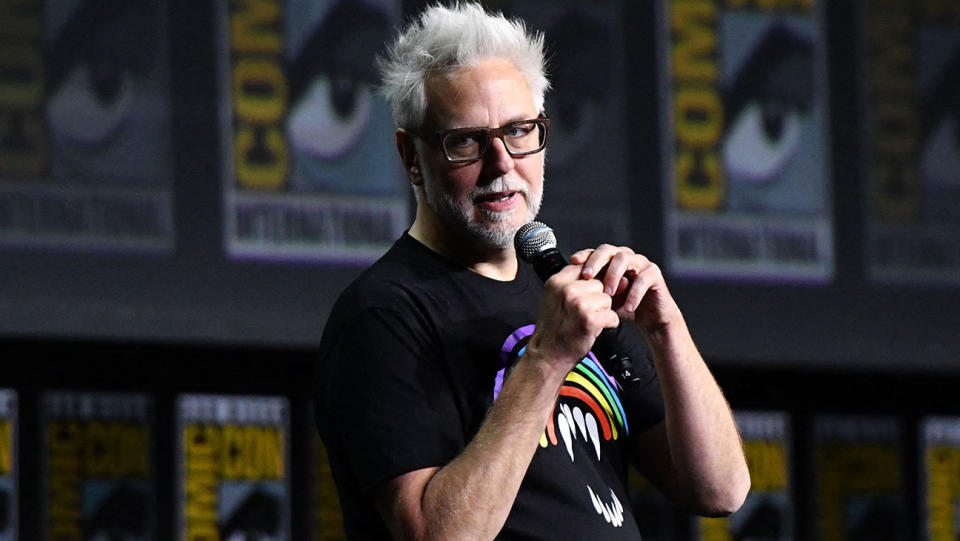 Director James Gunn presents "Guardians of the Galaxy Vol. 3" at the Marvel panel in Hall H of the convention center during Comic-Con International in San Diego, California, July 23, 2022.