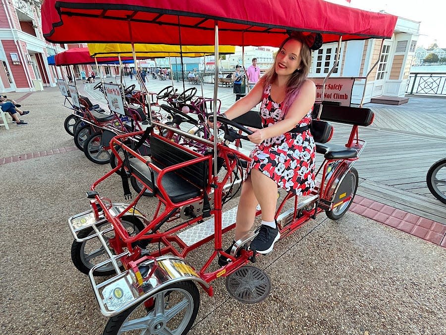 Author sitting on the surrey bike.