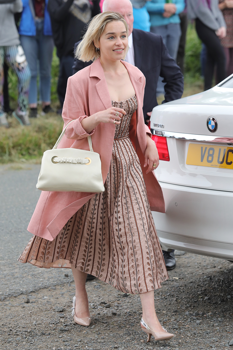 emilia clarke wedding guest dress