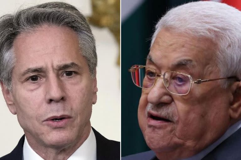 El secretario de Estado de Estados Unidos Antony Blinken y el presidente de Palestina Mahmoud Abbas