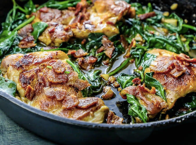 One-Pot Bacon Garlic Chicken and Spinach