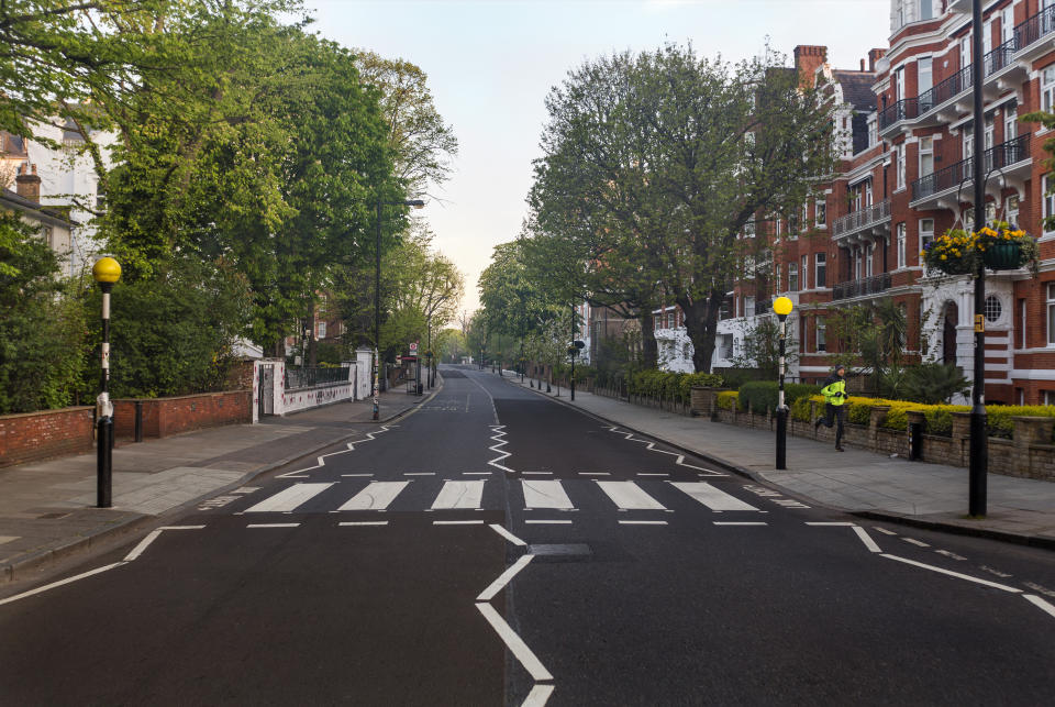 Abbey Road zebra crossing on April 16, 2020, in London.