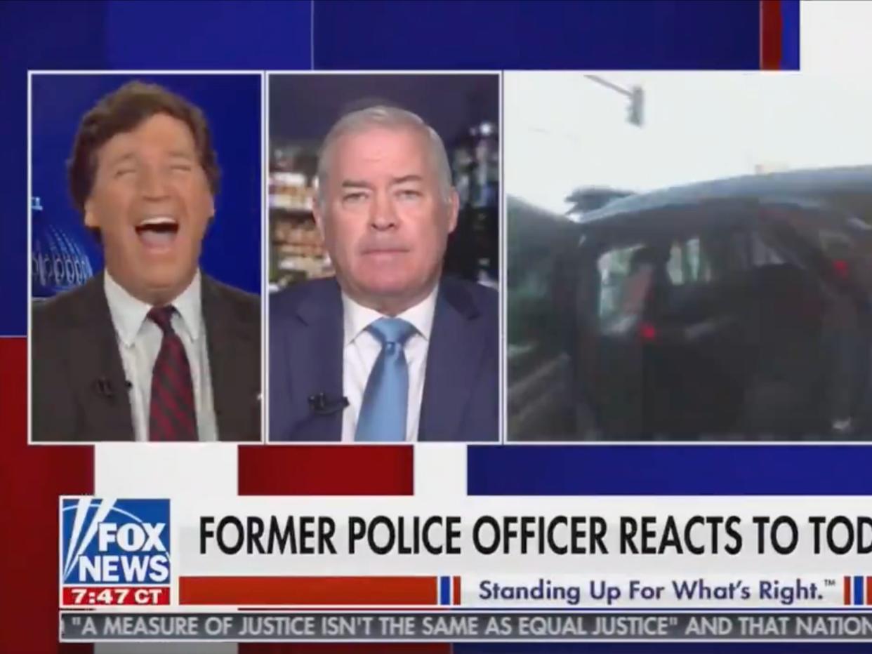 <p>Fox News host Tucker Carlson during his broadcast Tuesday evening</p> (Fox News)