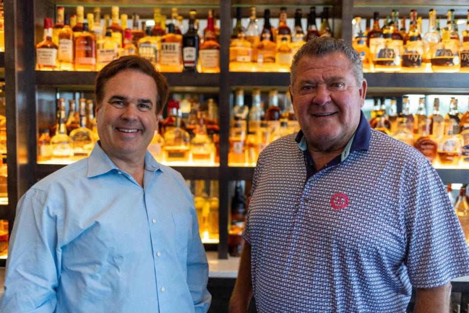 This year, Malone’s steakhouse co-founders Brian McCarty, left, and Bruce Drake, right, are celebrating the anniversary of their first restaurant location at the Lansdowne shopping center, but 25 years ago they almost shut the doors after a bad newspaper review.