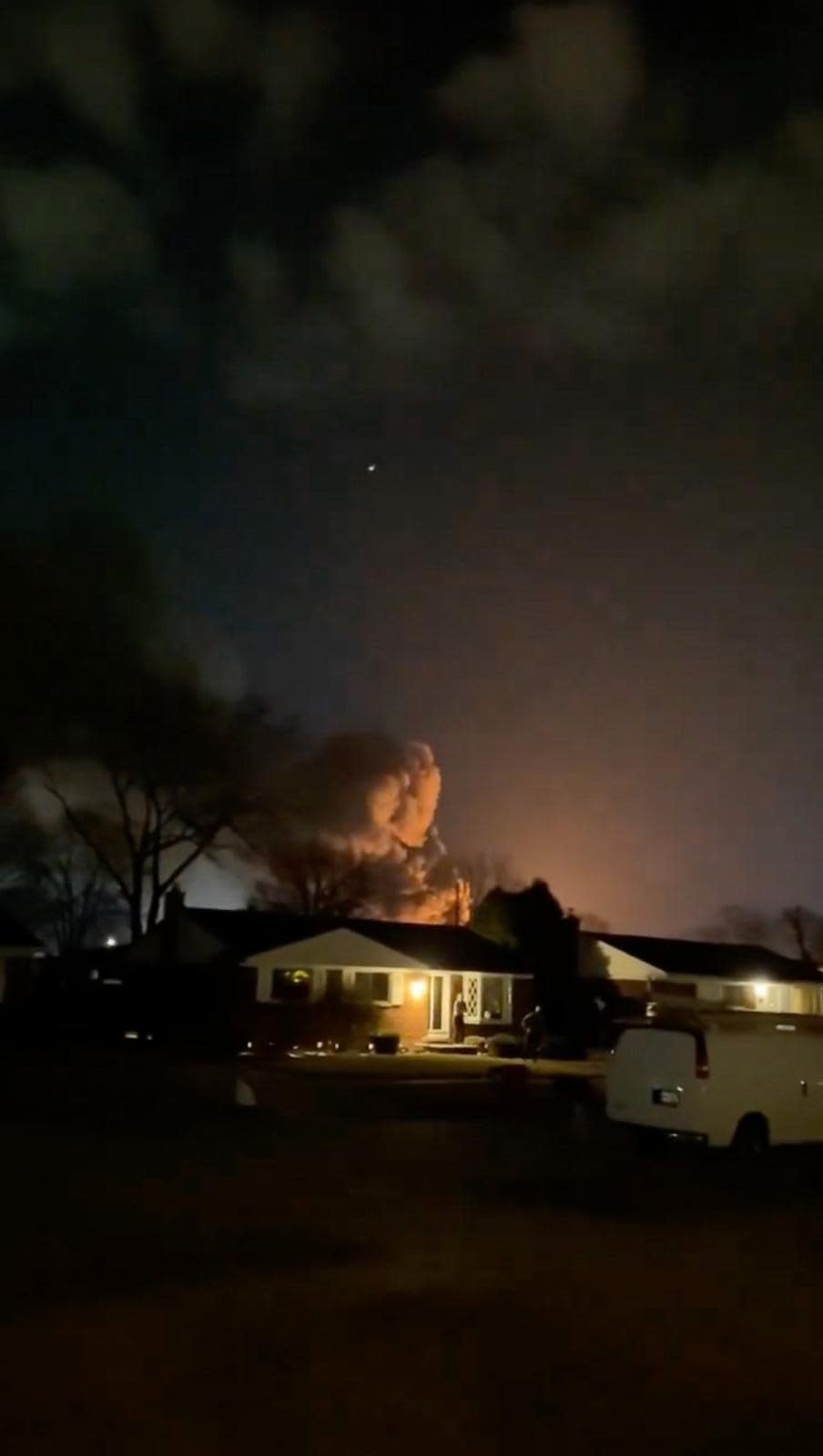 PHOTO: In a video posted to Twitter, an explosion is seen, March 4, 2024, in Clinton Township, Mich. (Kate Cherry)