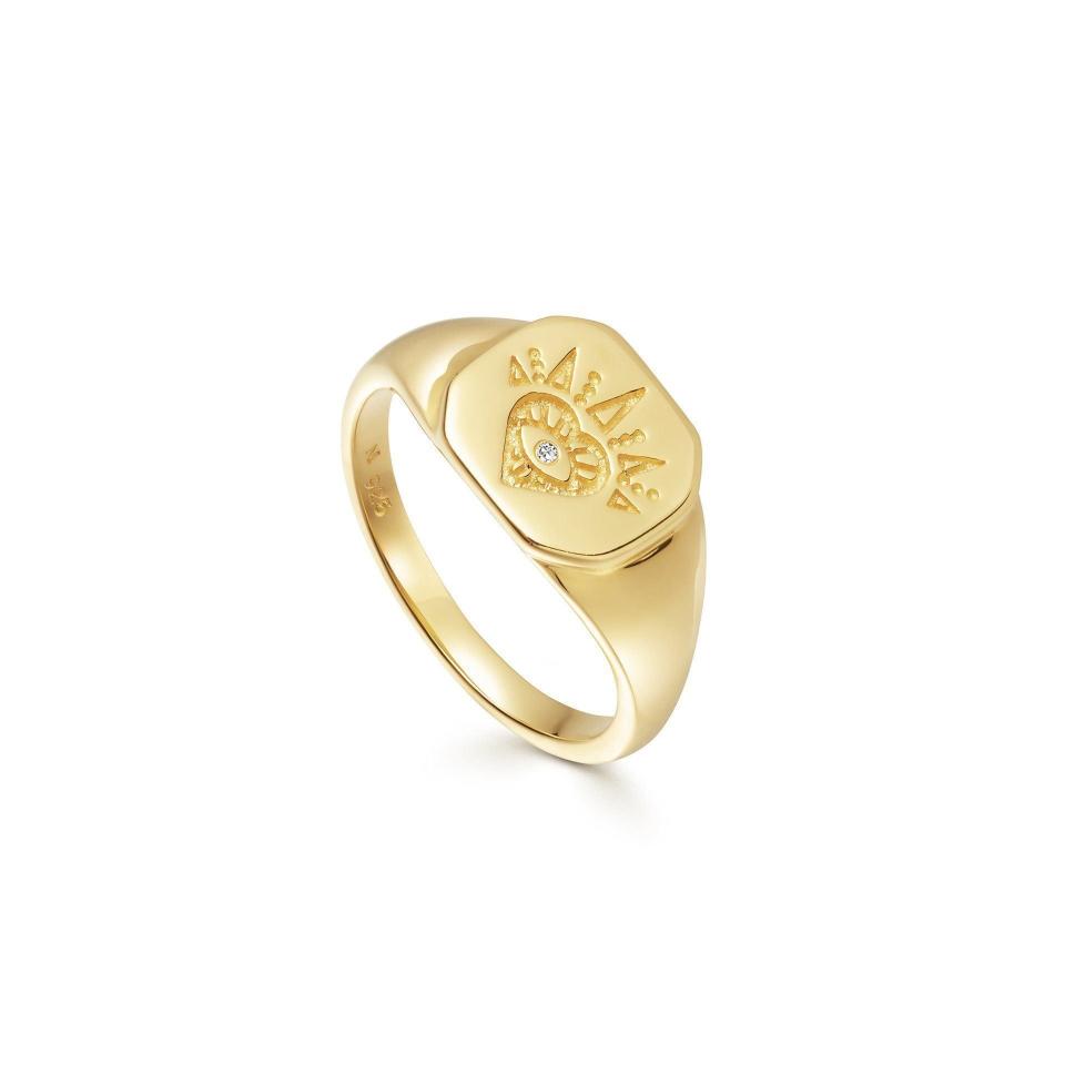 1) Gold Open Heart Signet Ring