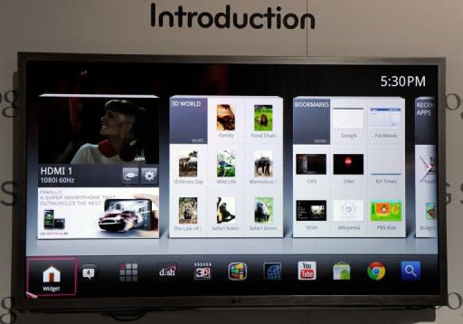 A TV displays Google TV on its screen in January 2012. Google will have sessions at its I/O gathering devoted to its social network and its Google TV platform for streaming Internet content to home entertainment centers