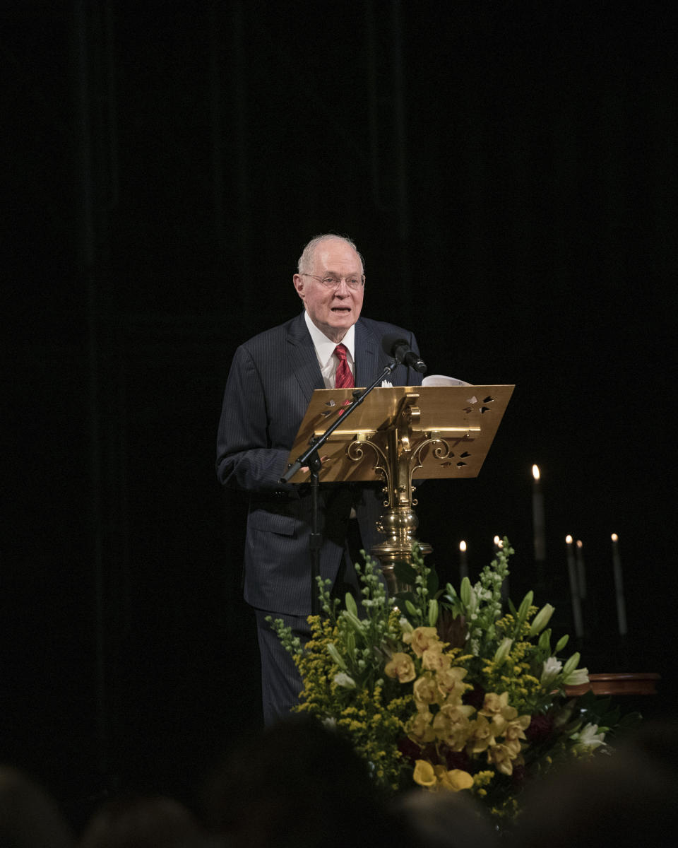 Justice Anthony Kennedy attends the Joan Didion celebration of life event on Wednesday, Sept. 21, 2022, at the Cathedral of St. John the Divine in New York. (Photo by Christopher Smith/Invision/AP)