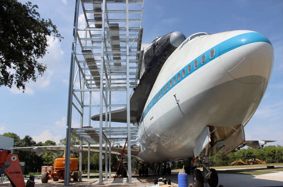 The steel for the elevator tower is now going up for Space Center Houston's landmark Independence Plaza.