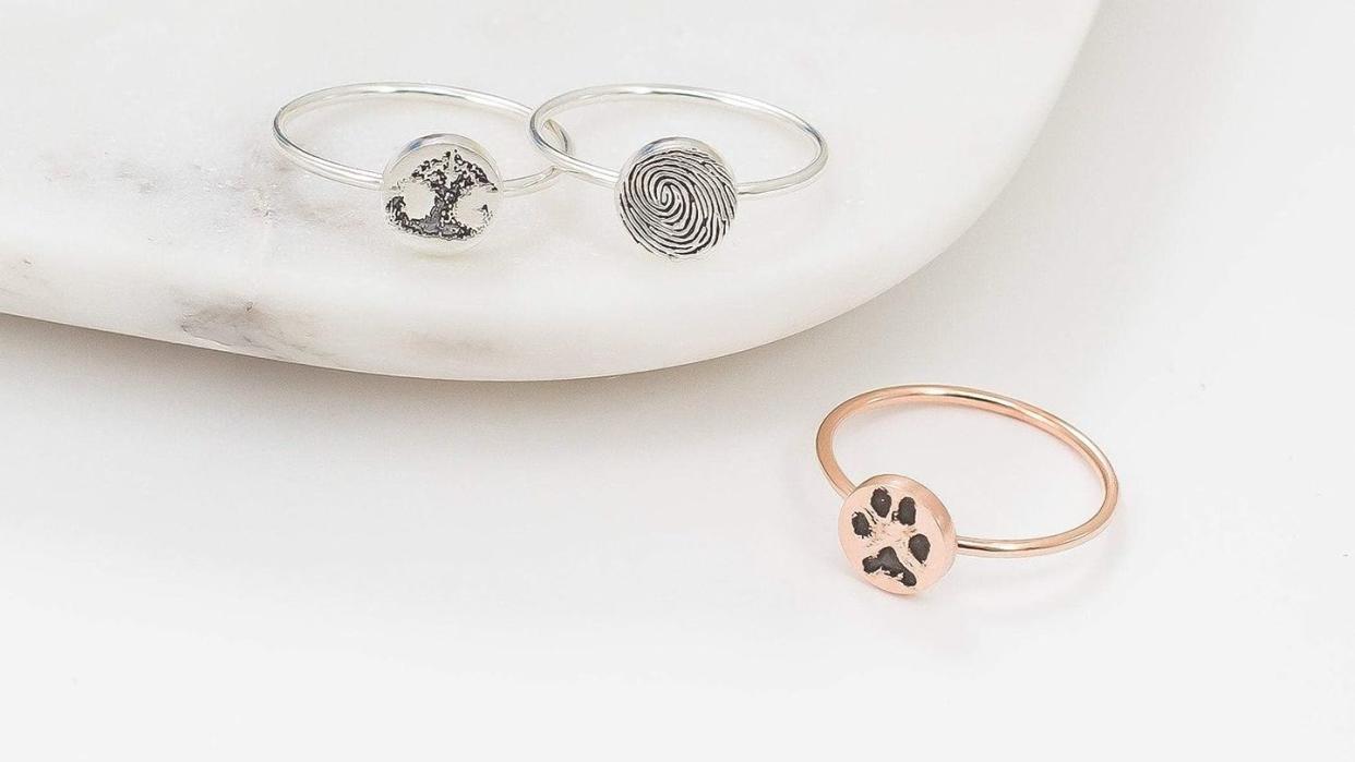 ring with custom paw print finger print and nose print