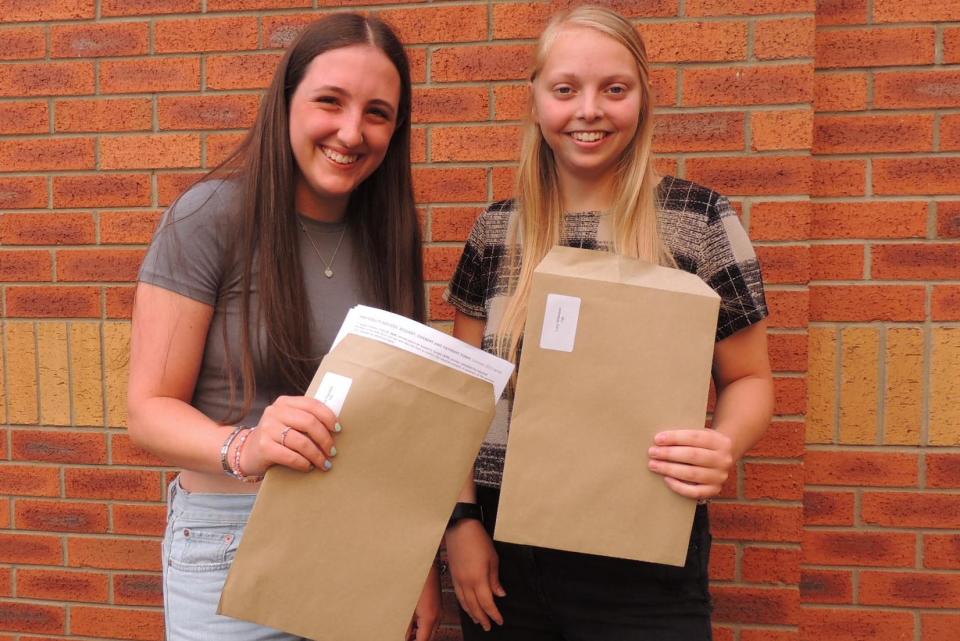 All smiles for Amy Patchett and Lucy Wilkinson at Kesteven and Sleaford High School. Amy will study sport psychology at Loughborough University and Lucy will study geography at Lancaster University. (Photo: Andy Hubbert)