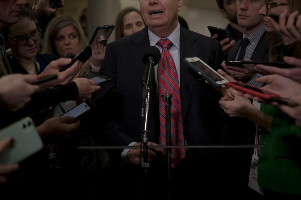 Sen. Lindsey Graham (R-S.C.) speaks to reporters before the senate impeachment trial at the Capitol in Washington, D.C., on Jan. 28, 2020. | Gabriella Demczuk for TIME